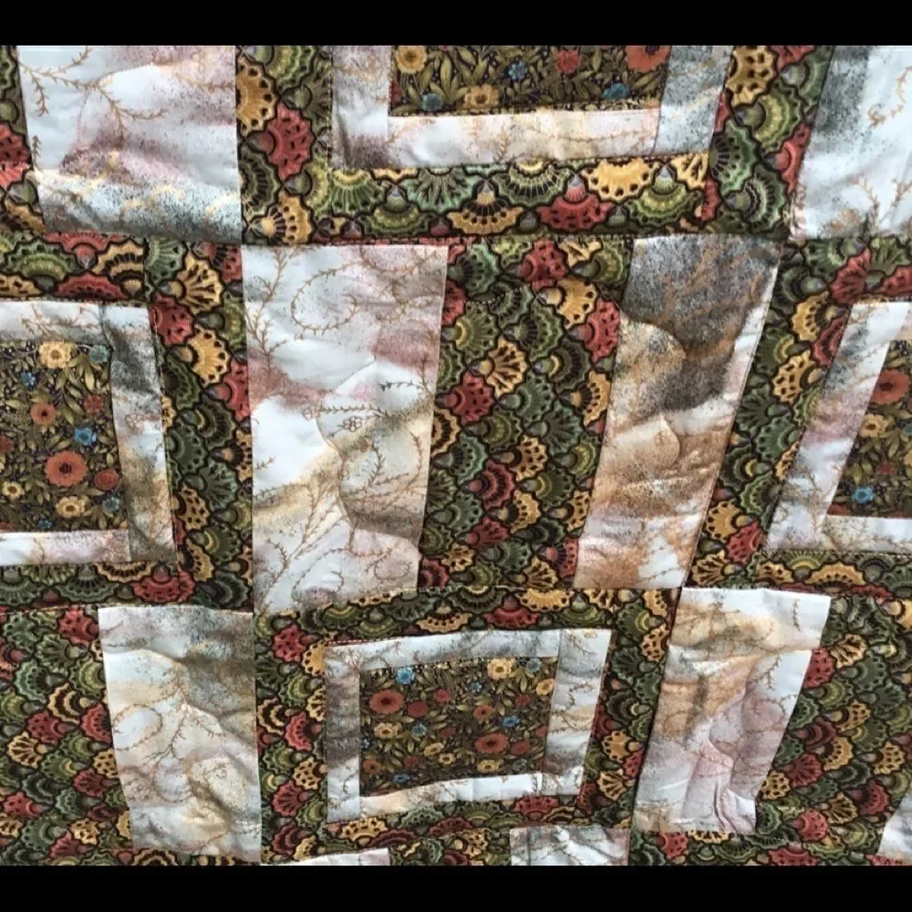 NWT. Hands Crafted Greens & Gold Quilt